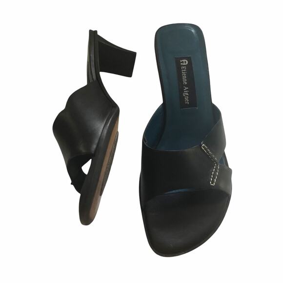 Etienne Aigner Hardy Slip On Sandal Mule Black Leather Vintage Y2K 7.5 GUC - Picture 11 of 11